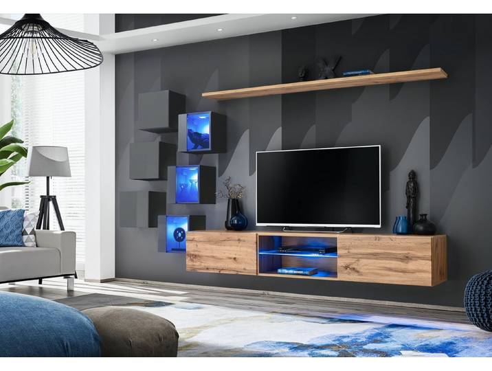 Xlmoebel Wohnwand Luxuriöse Wandregale und Sideboard für modernes Wohnen, (8-St), Made in Europa