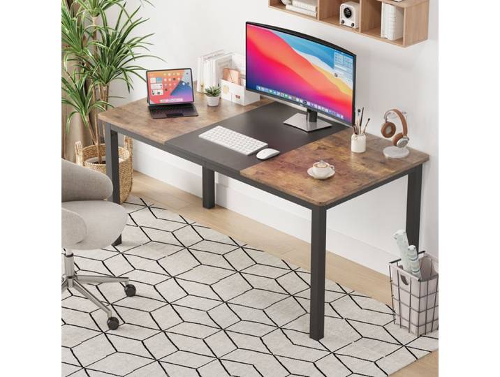 Bureau ordinateur métal 160×80×75 cm structure métal spacieux travail étude gaming maison Noir + Marron