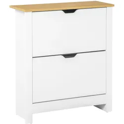 SCHUHSCHRANK Schuhregal mit Schublade Schuhständer für 12 Paar Schuhe Weiß+Natur