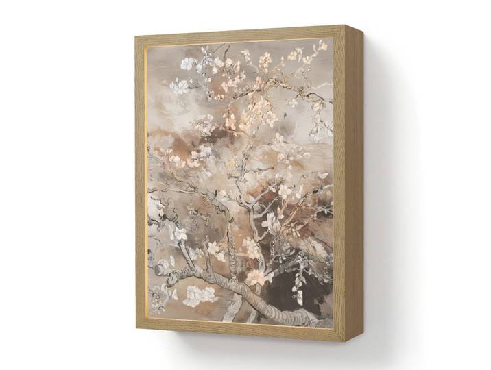 OnlyWow Wandleuchte MIT Akku Mandelblüte - Kunst - Van Gogh - Beige - Abstrakt 30x40 cm, Graubraun, Rechteckig, LED integrated, 30x40x8 cm, Lampen & Leuchten, Innenbeleuchtung, Wandleuchten