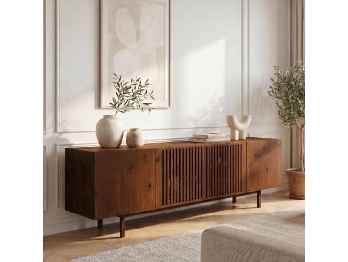 IDIMEX Lowboard Linn, 180 cm aus Massivholz, Kastanie Finish - TV Lowboard mit Lamellentüren, TV Schrank aus Kiefernholz, Sideboard für Wohnzimmer und Flur, niedrige Kommode mit Stauraum.