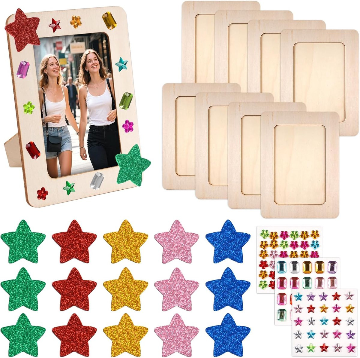 Houten Fotolijsten Knutselset DIY - Set van 8 - 19x14cm - Natuurlijk Hout