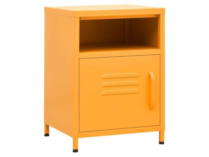 LKJephalotrop Nachttisch Senfgelb 35x35x51 cm Beistelltisch Stahl Kompakter Metallschrank fürs Schlafzimmer mit Tür, offenem Fach und verstellbaren Füßen für sicheren Stand.
