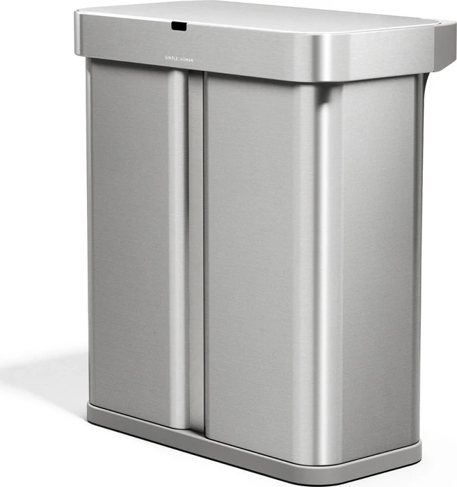 Simplehuman Dual Sensor berührungsloser Abfalleimer (34/24) mit Sprachsteuerung 58 l, Edelstahl