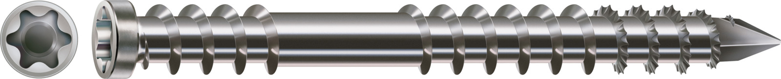 SPAX Edelstahl A4 Terrassenschraube - Fixiergewinde, Zylinderkopf, T-STAR plus, CUT-Spitze 0538000600503