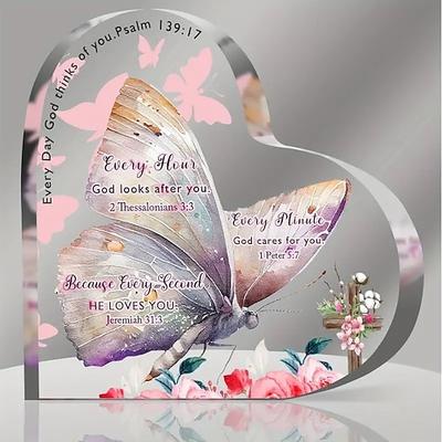 Christliche Acrylgeschenke für Frauen, inspirierende Geschenke mit Bibelversen, Gebeten, inspirierende Schreibtischdekoration, graviertes Herz, Andenken, religiöse Geschenke, Geburtstagsgeschenk,