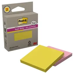 Post-it Super Sticky Recycling 2x Haftnotizen »Super Sticky 100 % Recycling Notes« 7,6 x 7,6 cm gelb / rosa 70 gelb