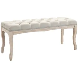 MODFU Sitzbank Polsterbank Beige 110x40x48 cm mit getufteter Polsterung Leinenoptik Bezug Massivholz Gestell vielseitig für Flur Schlafzimmer