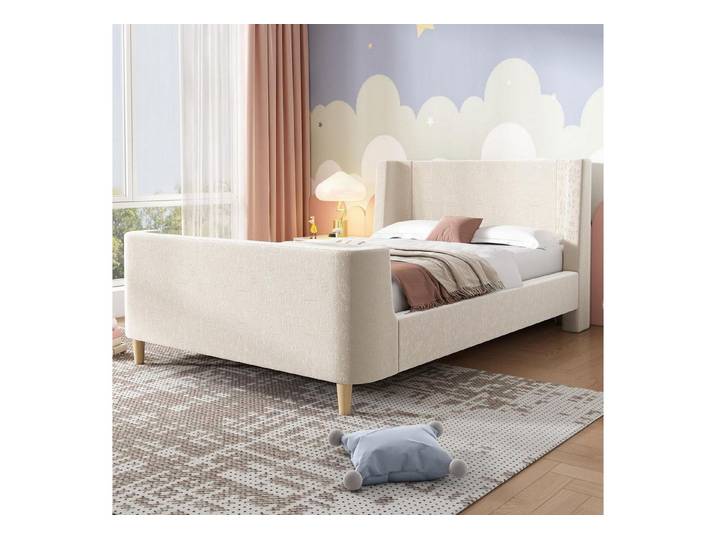 LuxusKollektion Polsterbett Polsterbett Kinderbett 90x200 Samt Beige