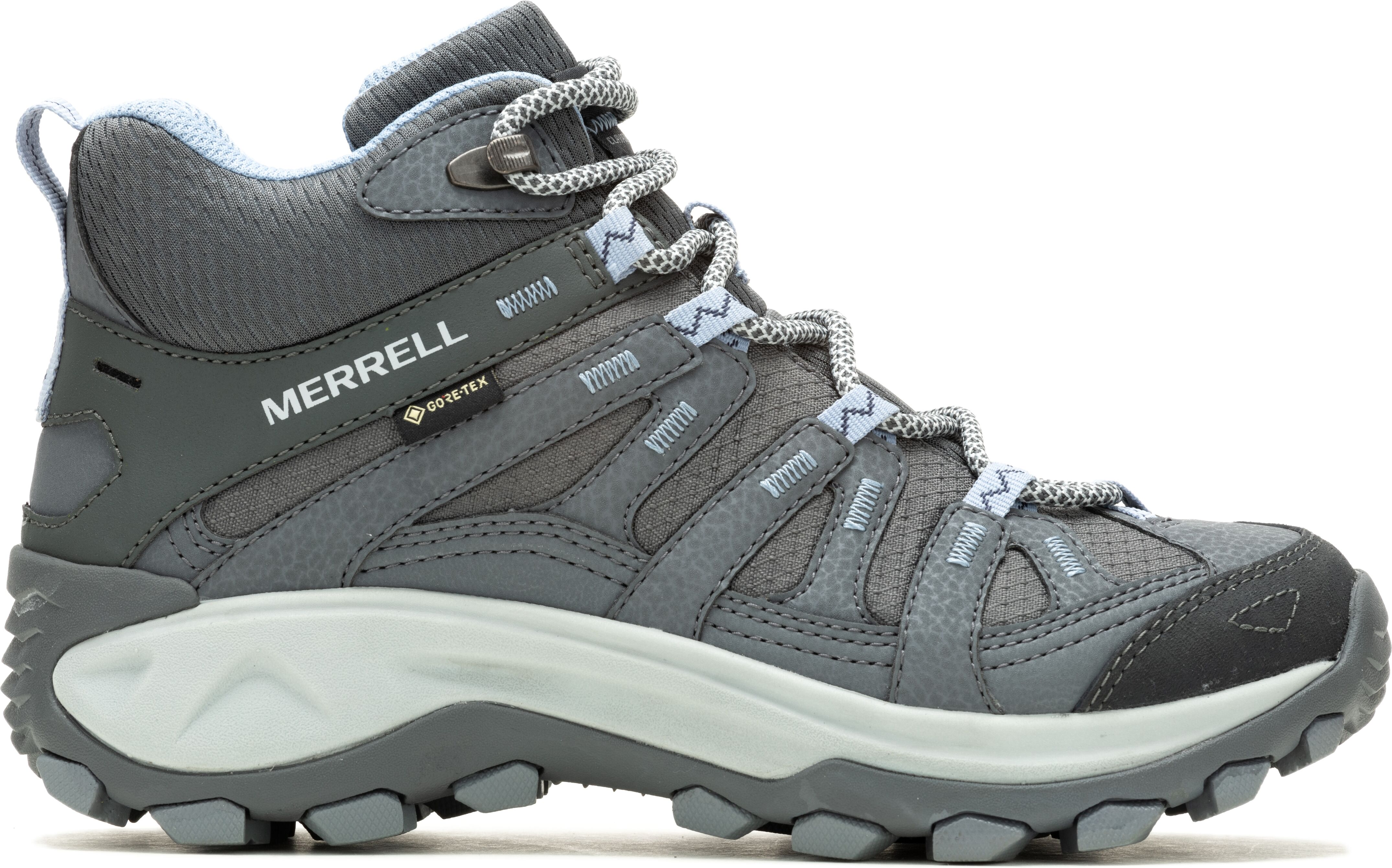 Wanderschuh MERRELL "CLAYPOOL 2 SPORT MID GORE-TEX", Damen, Gr. 38, grau (rock), Synthetik, Schuhe Wanderschuh, wasserdicht dank Gore-Tex Membrane rock 38