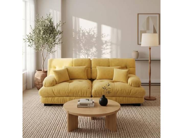 SoarTalent Modulsofa 2-Sitzer 220 cm für modernes Wohnzimmer, Chenille-Stoff, Holzgestell, Armlehnen, Gelb