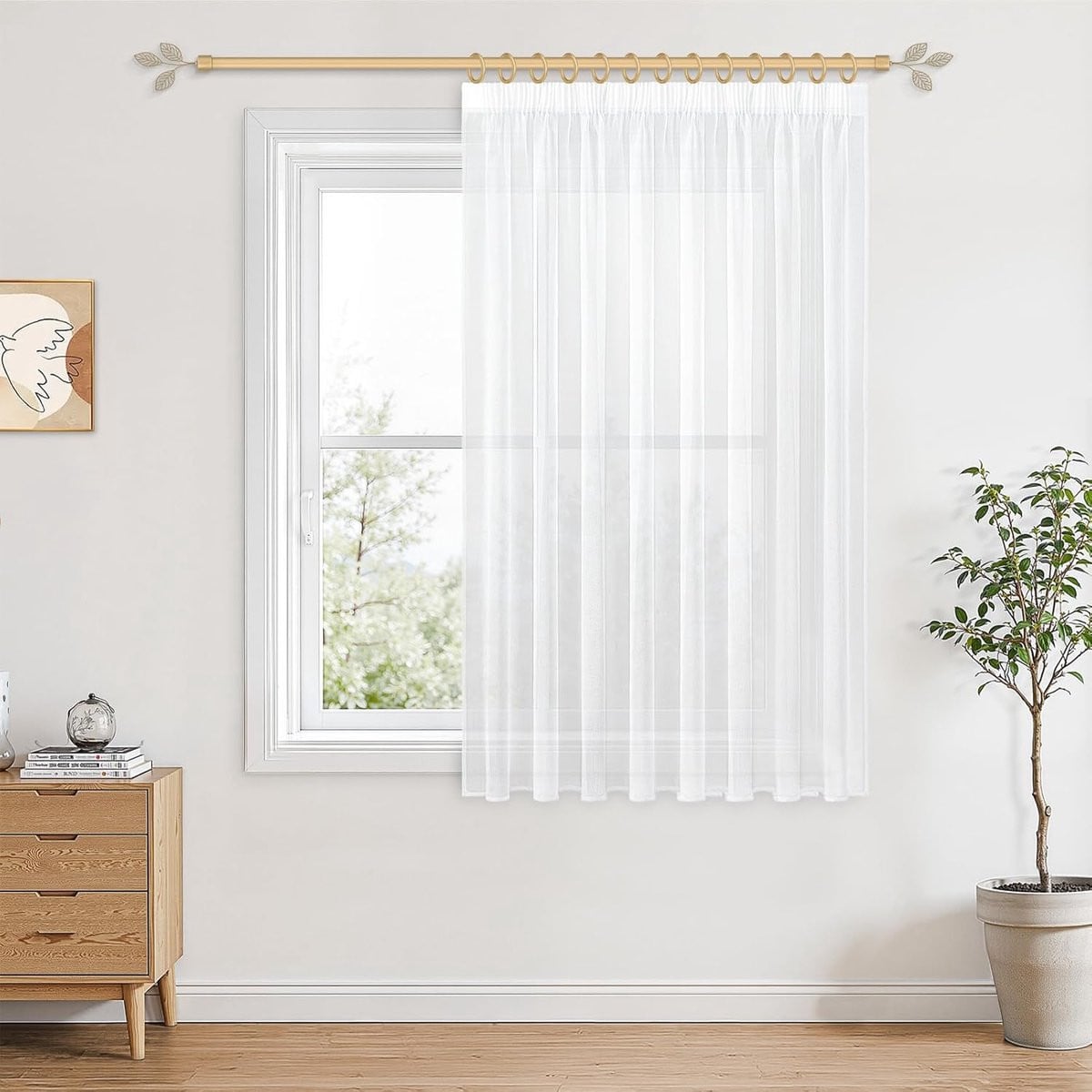Wit Transparant Paneelgordijn voor Woonkamer Decoratie met Plooiband - B: 160 cm, H: 200 cm