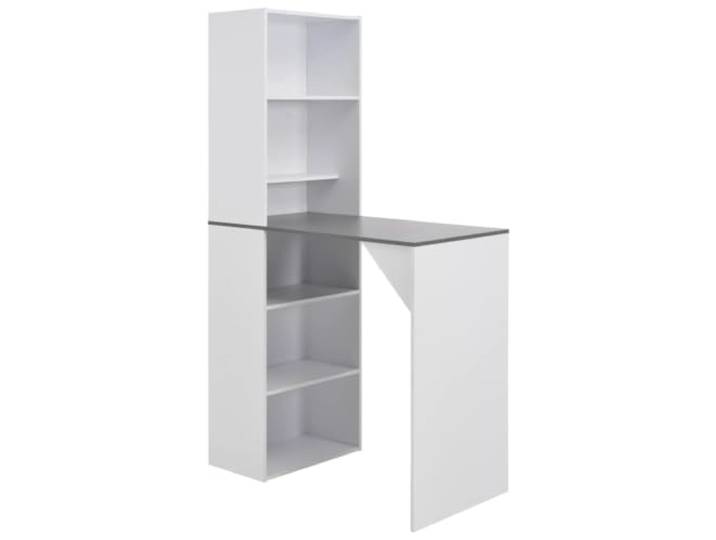 Todiikf Bartisch mit Schrank 115x59x200 cm Stehtisch Weiß Grau Kompakte Theke mit integriertem Hochregal aus Holzwerkstoff für Küche und Esszimmer mit viel Stauraum.