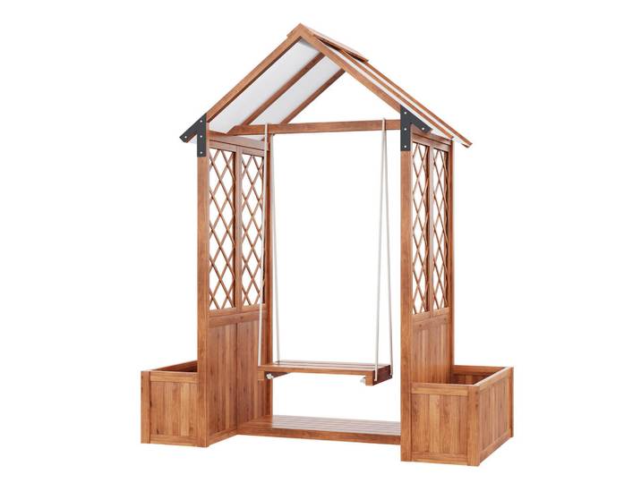 Oxeza Gartenbank 142/70/163 cm Braun mit Schaukel und Spalier als Kletterhilfe, Holz, Mode, Rechteckig, 70x163x142 cm, Gartenmöbel, Gartenbänke