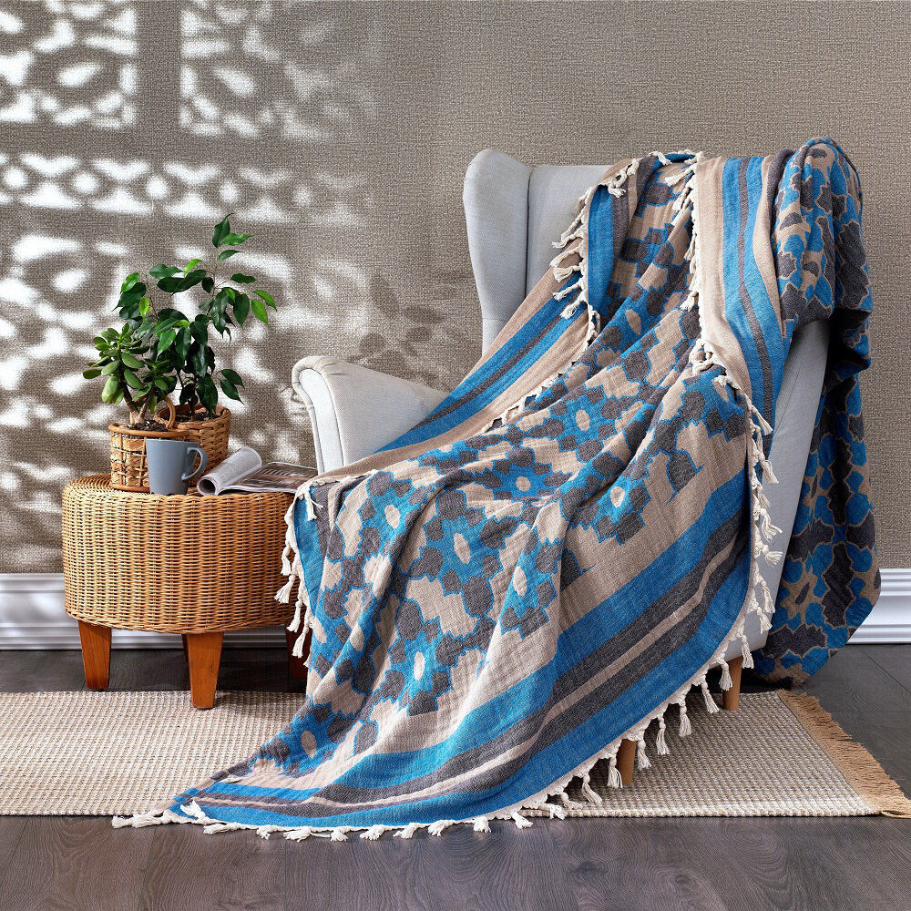 World Menagerie Marylou Throw Blanket Blue W220 x L245cm