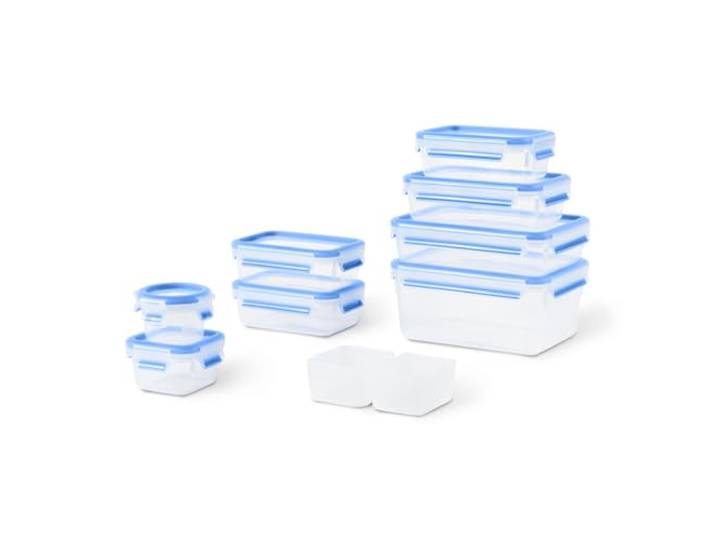 EMSA Clip & Close Frischhaltedosen-Set, 0,15 u. 0,2 u. 2 x 0,55 u. 0,55 (inkl. Einsätze) u. 0,8 u. 1,2 u. 2,2 L, 100 Prozent dicht, spülmaschinen-, gefrier-, mikrowellenfest, Blau, N10317