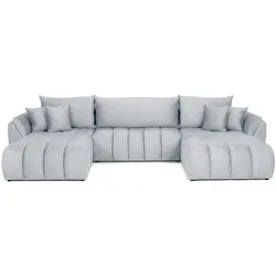 ECKSOFA Iris U mit Schlaffunktion und Bettkasten, U-Form – Hellgrau Samt 382/184/85 cm