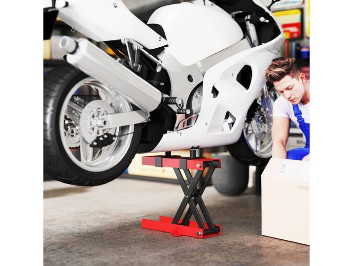 HOMCOM Cric Moto 500kg Rouge Hauteur 9,5-40cm
