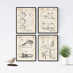POSTER Set mit 4 Jahrgang Basketball Patent A4 Rahmenlos