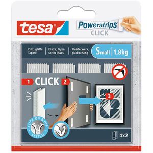 Tesa Klettband Powerstrips Click Small 77720-00000, weiß, selbstklebend, 8x Haken, 6cm x 20mm