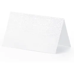 PartyDeco 10 Platzkarten mit Muster 5x8cm - Tischkarten Hochzeit Geburtstag Taufe Konfirmation Tischdeko Tischkärtchen Namenskarten Platzkärtchen blanko Weiß