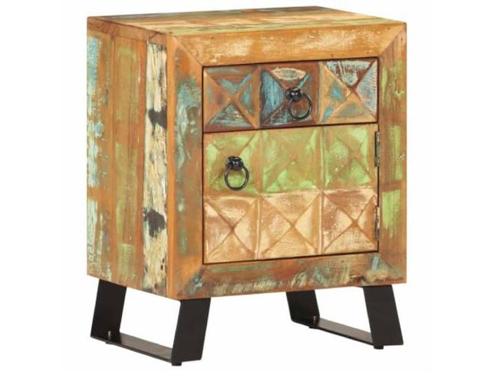 HEFZGDB Nachttisch aus recyceltem Massivholz 40x30x50 cm mit Schublade und Fach - Robustes Vintage Möbelstück aus Altholz mit Eisenbeinen - Einzigartige Holzmaserung und natürliche