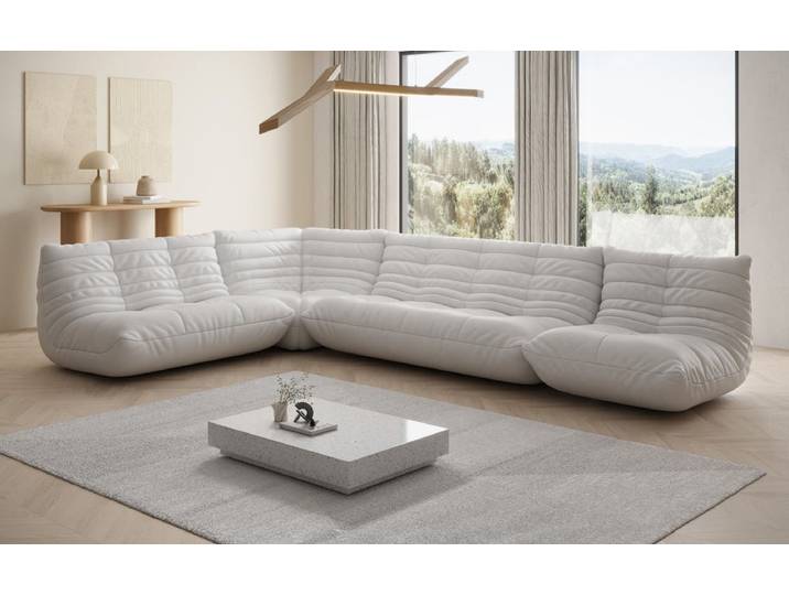 Designer Ecksofa Wohnlandschaft Calmo in Echtleder - Weiß - Echtleder - Luxusbetten24