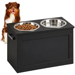 Relaxdays Erhöhte Futterstation für Hunde Schwarz,Silber