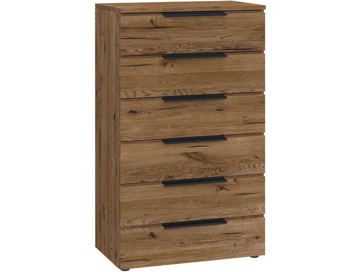Kommode Holz Werk Natur, Schwarz Holz, Metall Massivholz B 70 H 119 cm - Kommode