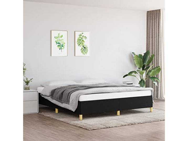 Strapazierfähiger Stoff Stützbeine Sperrholzlatten Schwarz 180x200 cm Bettgestell ohne Matratze Schwarz 180x200 cm Stoff mit Kopfteil stabil Holzlatten Atmungsaktiv Polsterbett Rahmen fuer