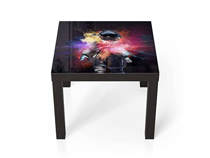 DEQORI Glastisch schwarz klein 55x55 cm Motiv Kosmonaut in Farbknall ausgefallener Beistelltisch aus Glas Hochglanz Couchtisch fürs Wohnzimmer moderner Couch Tisch mit Design