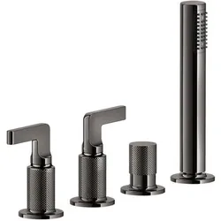 Gessi Inciso- 2-Hebel-Griff-4-Loch-Wannenrand-Armatur, separater automatischer Umsteller für Wanneneinlauf, Handbrauseund 1,50 m Brauseschlauch, 58043706, Farbe: Metall Schwarz PVD