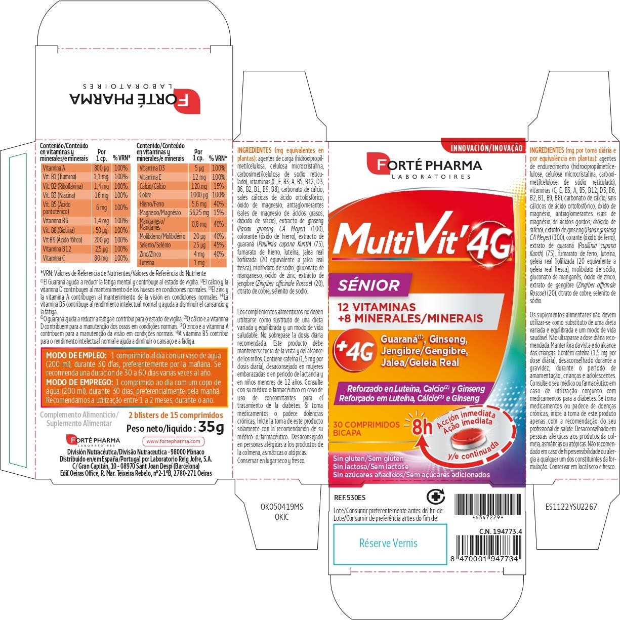 Forte Pharma Multivit'4G Senior 30Caps