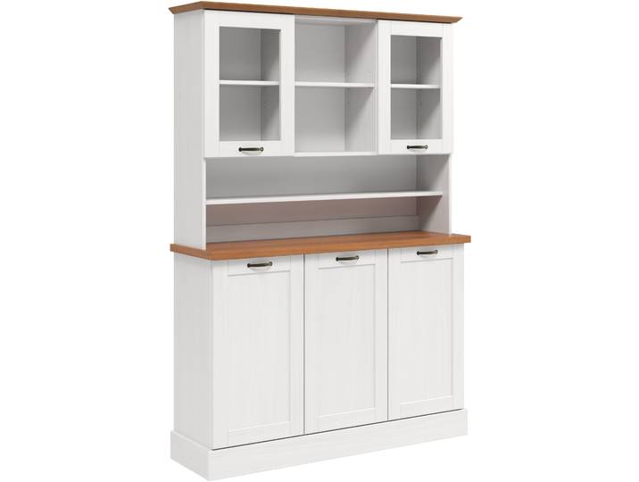 Küchenbuffet HOME AFFAIRE Teramo , weiss (weiß, honig), B:126,6cm H:181,5cm T:37cm, Massivholz, Schränke, Küchenbuffet, Breite/Höhe 126/181 cm, mit Metallgriffen
