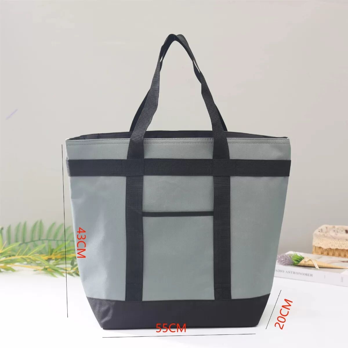 INF Große isolierte Tragetasche mit Aluminiumfolie-Futter – Geräumig 55x43x20cm für Pendeln, Picknick, Einkaufen Dunkelgrau