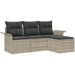 vidaXL 4-teiliges Garten Sofa Set mit Kissen Hellgrau Poly Rattan