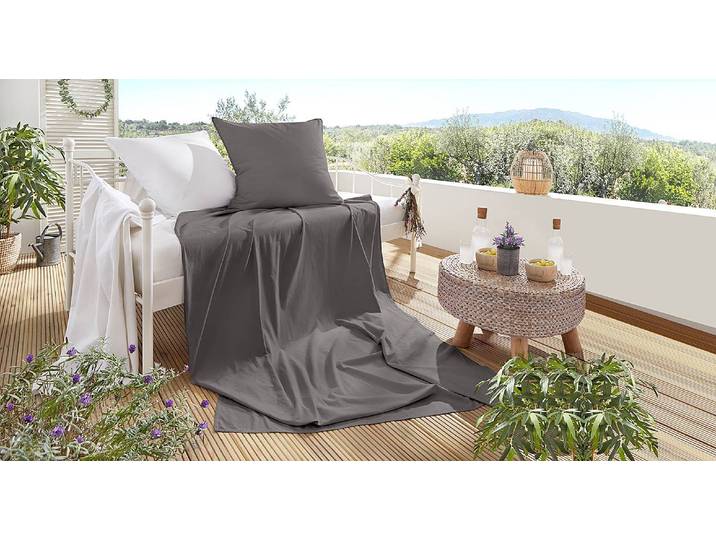 Renforce-Bettwäsche Stonewashed Summer 150 x 0 x 220cm Grau/Anthrazit