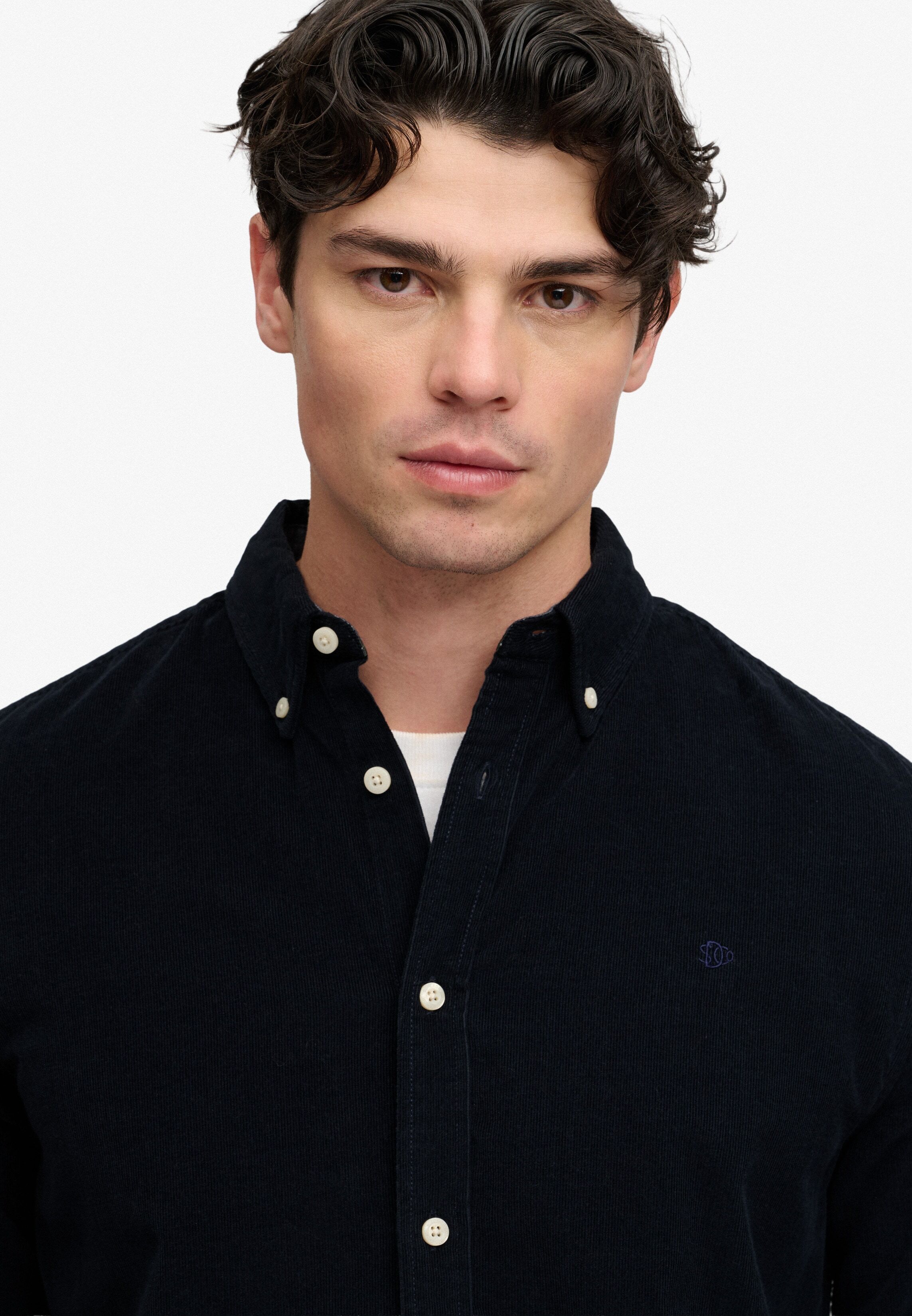 Langarmhemd SUPERDRY "CLASSIC NEEDLE CORD SHIRT", Herren, Gr. S, N-Gr, schwarz (rich navy), Web, Obermaterial: 100% Baumwolle, unifarben, regular fit normal, 1-Knopf-Manschette, Hemden Langarmhemd, Baumwolle, regular fit