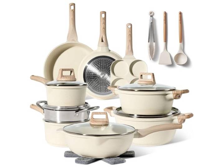 JUST PERFECTO Induktions Töpfe Set - Pfannenset mit deckel - Induktions Töpfe Set - töpfe & pfannen set ohne PTFE und PFOA - Kochgeschirr Topfset induktion (21 pcs Biege)