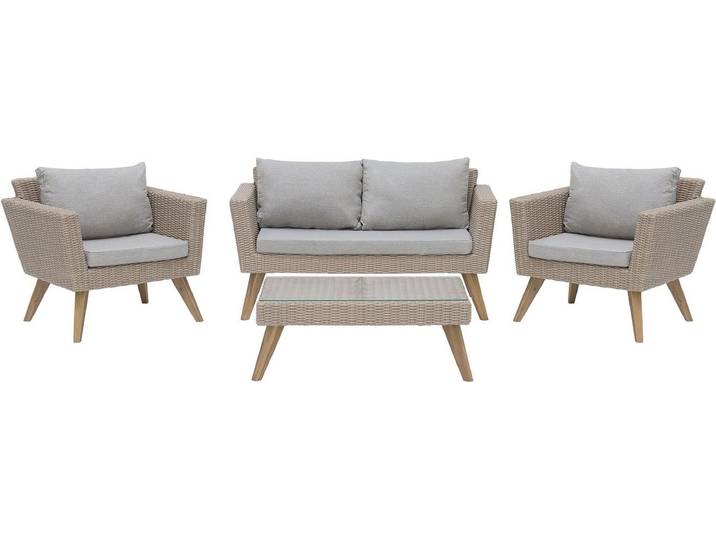BELIANI Gartenmöbel Set Braun und Grau Rattan Sicherheitsglas Textil inkl. Kissen 4-Sitzer Terrasse Outdoor Modern