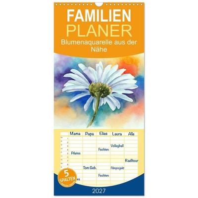 Familienplaner 2027 - Blumenaquarelle aus der Nähe mit 5 Spalten (Wandkalender, 21 x 45 cm) CALVENDO