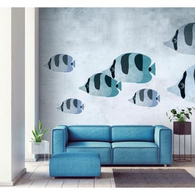 Fototapete LIVING WALLS "Walls by Patel 5 Fototapete Fische im Aquarell-Look", blau (hellblau), B:4m H:0m L:2,7m, Vlies, Tapeten, Fische im Aquarell-Look auf 200 g/m² Premium-Vlies