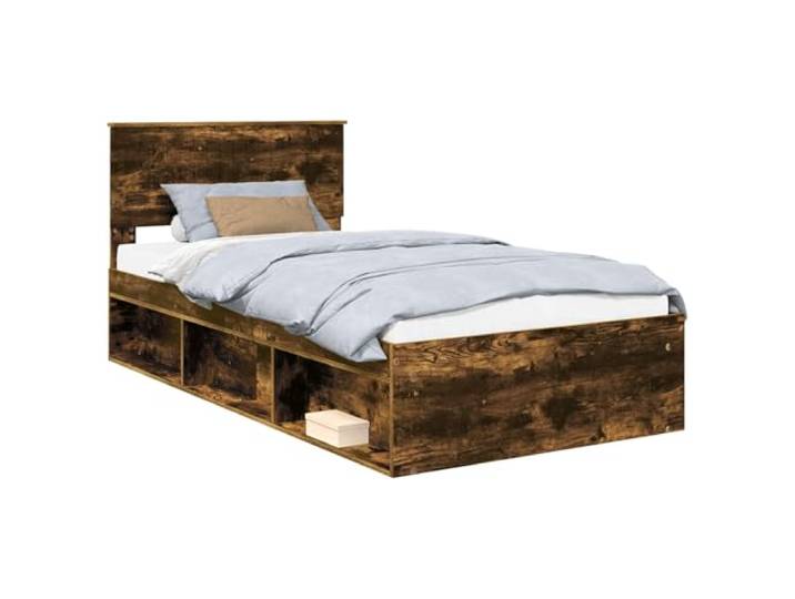 ZQQLVOO Bettrahmen Geräucherte Eiche 100 x 200 cm Massives Kiefernholz Modernes Design, Holzwerkstoffrahmen, fester Lattenrost, Kopfteil aus Kiefernholz, einfache Pflege