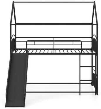Costway Bunk Bed Twin Over Twin House Bunk Bed Frame with Metal Slats-Black
