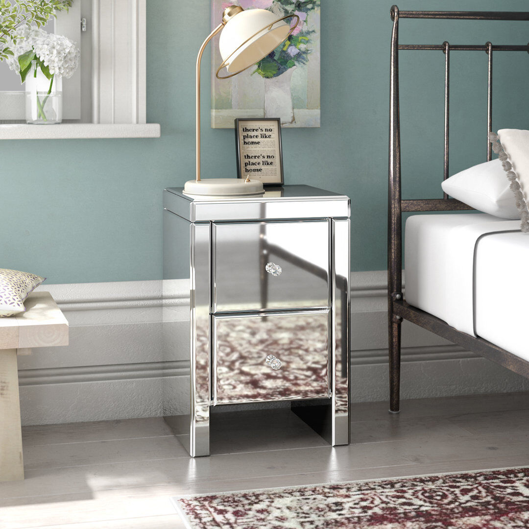 Etta Avenue Zack 2 Drawer Bedside Table Silver 60cm H X 40cm W X 40cm D