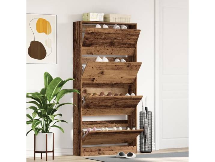 Armoire à chaussures - Bois ancien - 3 portes - 3 tiroirs - Style vintage