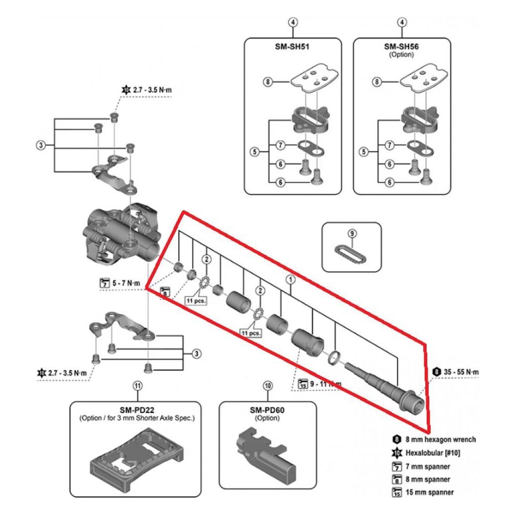 Shimano Pedalachse Baugruppe f.PD-M9200, B.C.9/16"x20T.P.I., links, f.3mm kürzere Achse (66447969)