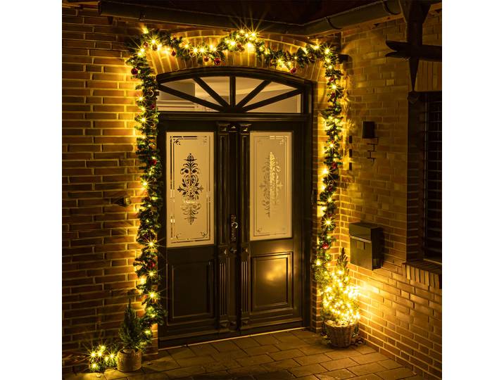 2er-Set Künstliche Tannengirlande mit LED Lichterkette und Kugeln, 500 cm