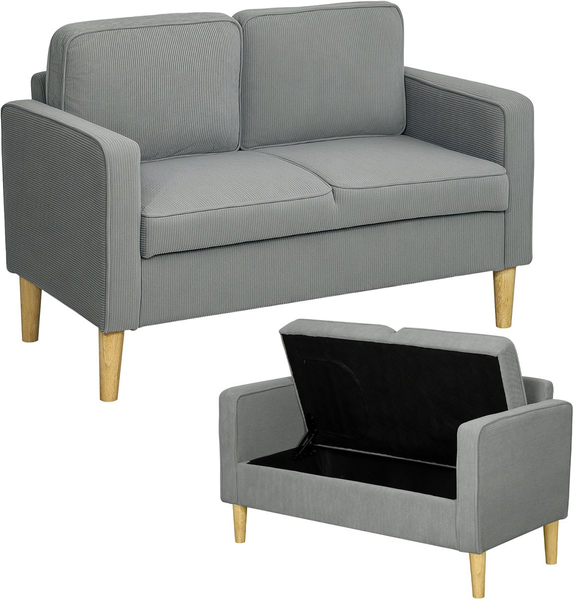 Homcom 2-zits sofa van polyester in hellgrijs, B: 63 cm, H: 79 cm