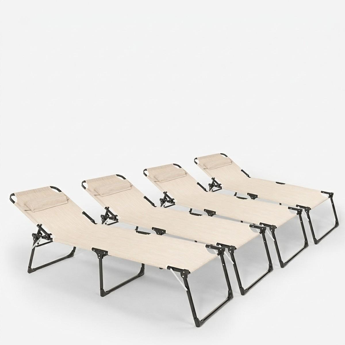 4er Set Liegestühle Strandliegen Sonnenliegen aus Aluminium für Garten und Strand Mauritius - Beige